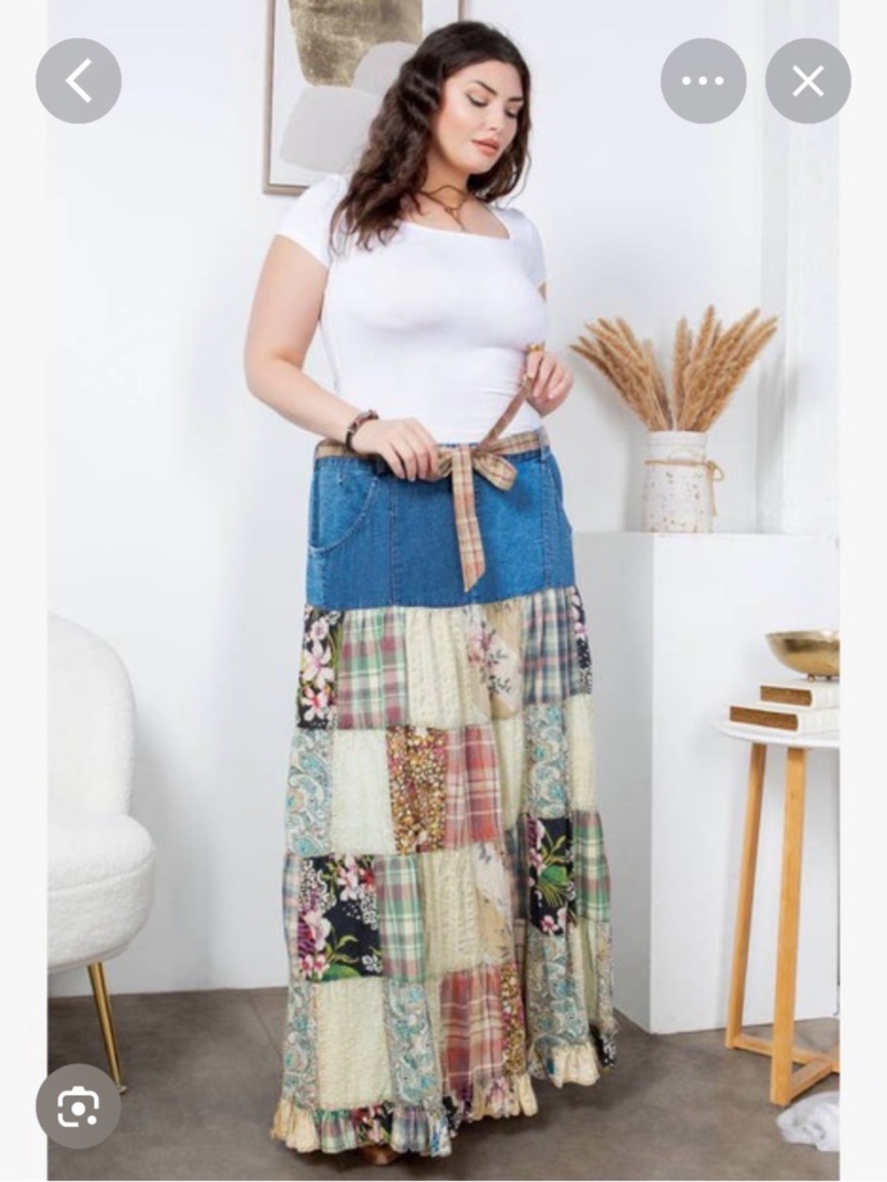 Young Threads Patchwork Boho Maxi Skirt with Denim Waistband - Multicolor 3X